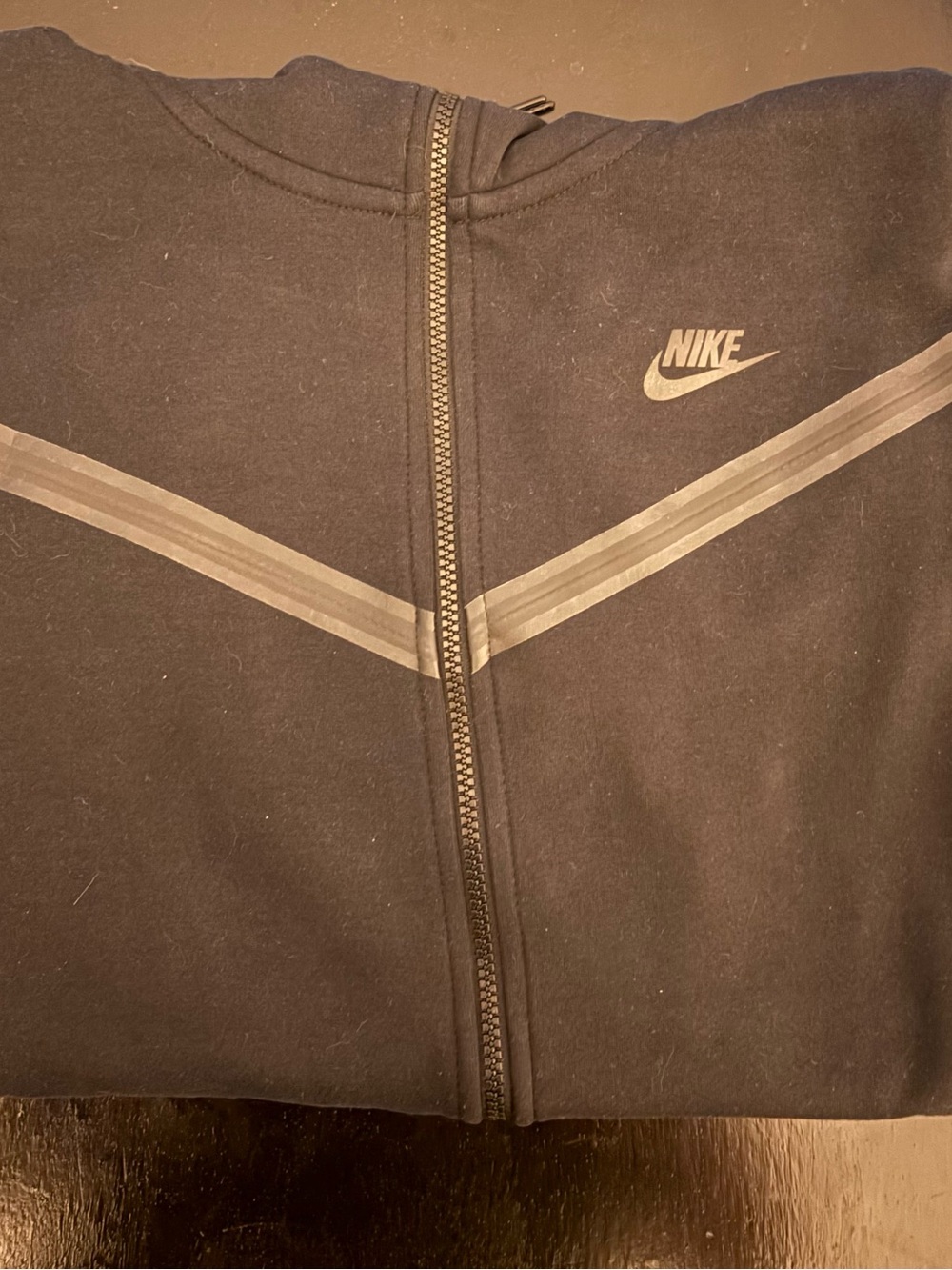 Nike Black Full-Zip Hoodie with Gray Reflective Chevron